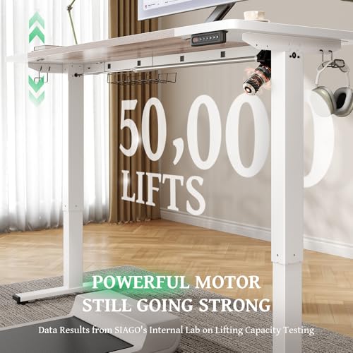 SIAGO Electric Standing Desk Adjustable - 48 x 24 Inch Sit Stand up Desk with Cable Management - 3 Memory Preset Adjustable Height Table