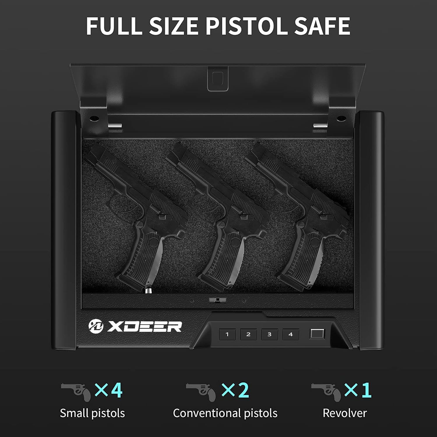 XDeer S10 Biometric Gun Safes for Pistols - California DOJ Certified Quick-Access Handgun Safe with Upgraded Fingerprint & Keypad, Auto Open Lid & Interior Light for Home, Nightstand, and Car