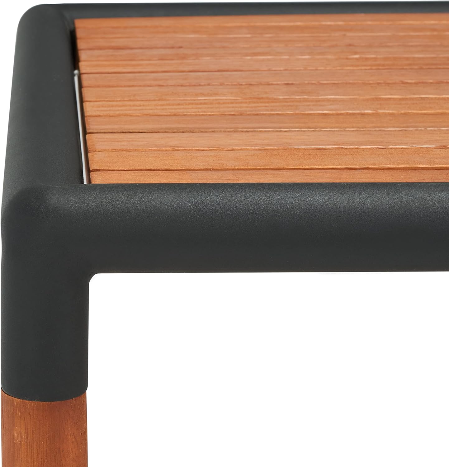 SAFAVIEH Outdoor Couture Collection Tommy Tropical Black Metal/Natural Solid Wood Rectangular Patio Coffee Table (CPT1029A)
