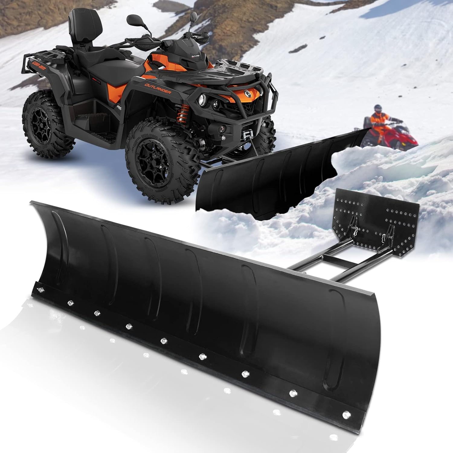 DING.PAI Universal Snow Plow Kit Heavy Duty Steel Square Push Snow Blade Adjustable for Pickup Trucks UTV ATV Arctic Cat Access Kawasaki Honda Aeon Crossland 50 Inch