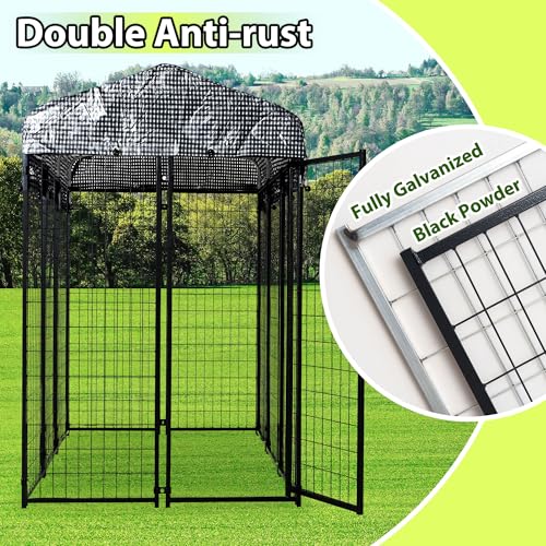 Large Outside Dog Kennel,Outdoor Dog Run Enclosure 8'x4'x6' Dog Pen House with Roof Cover Heavy Duty Welded Wire Steel Dog Playpen Animal Fence Without Feeding Door