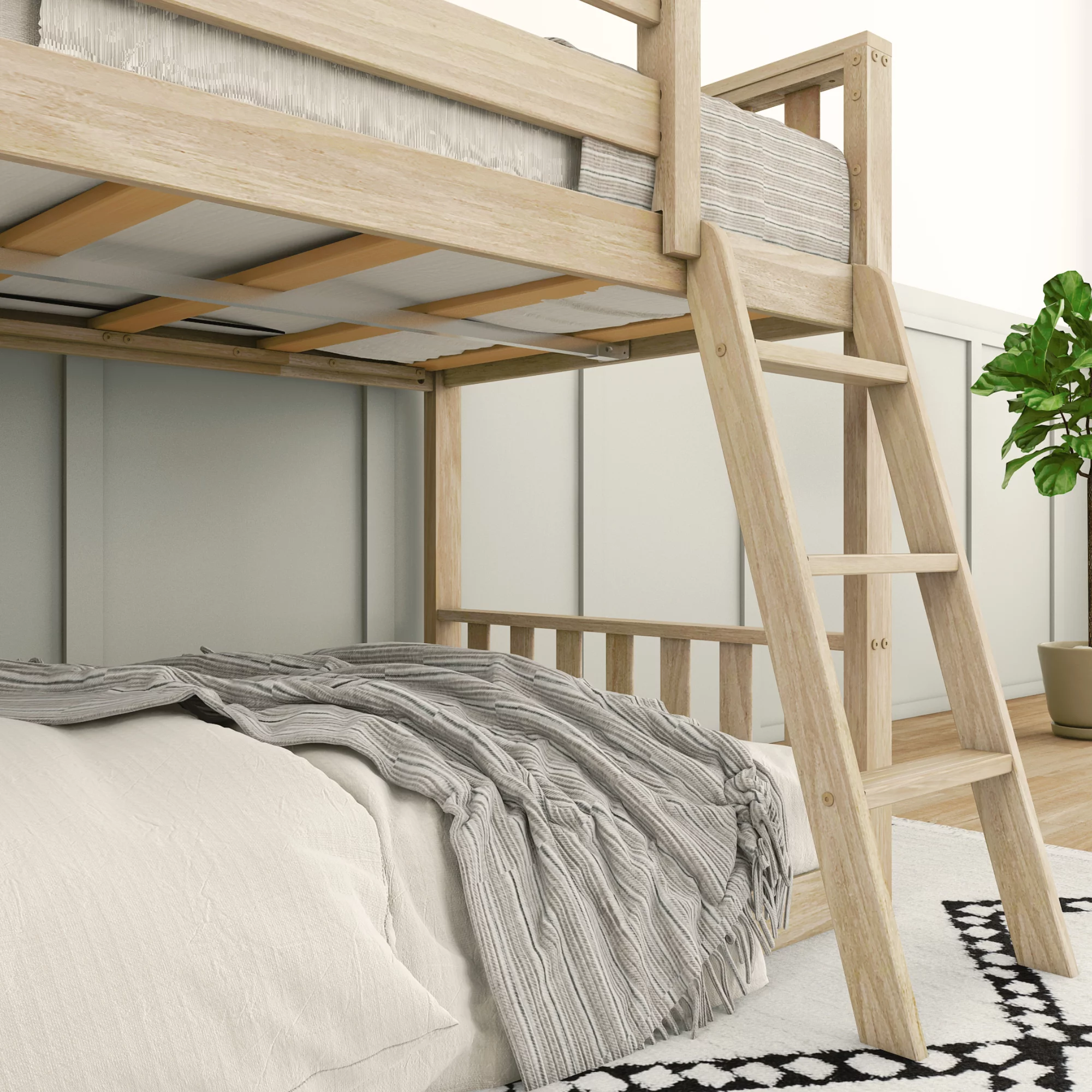 Max & Lily Scandinavian Twin over Twin Bunk Bed For Kids, Wood Bunk Beds with Ladder, Blonde