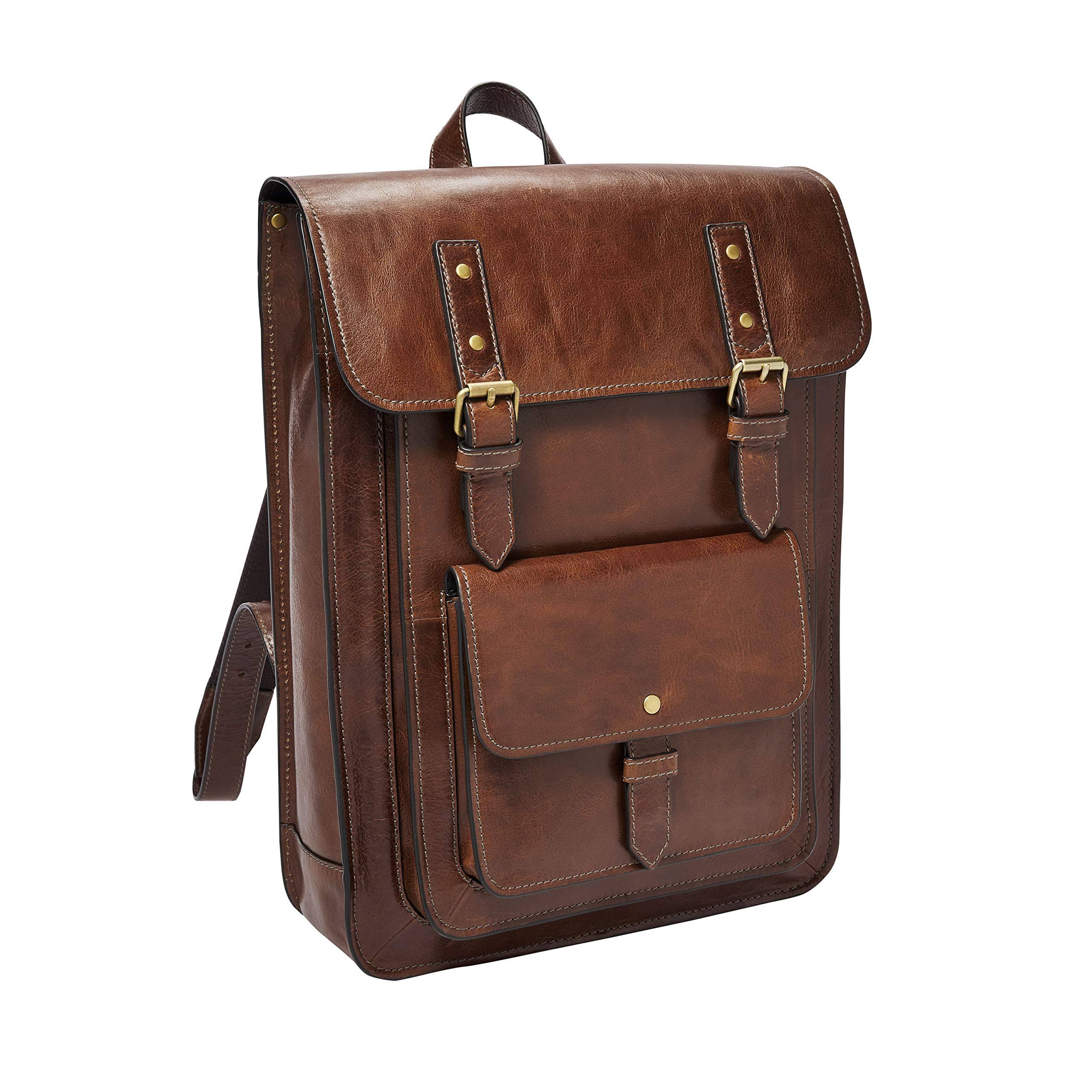 Fossil Men&s Greenville Leather Rucksack - Cognac