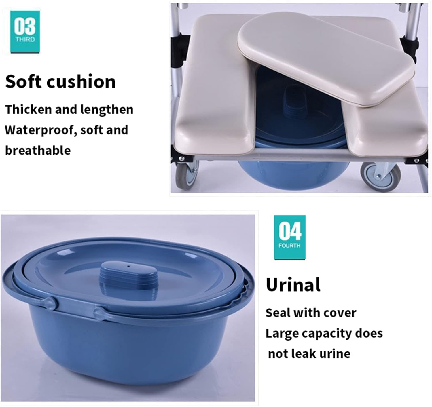 KOHARA Wheelchair, Shower Chair Toilet Bathtub Bedside Commode Seat Chair, Shower Wheelchair Portable Toilet, Bathroom Anti-Slip Bedside Chair, Wheeled Commod with Footrests