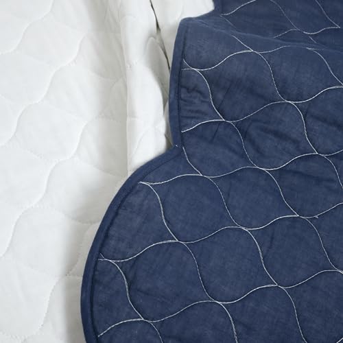 Lush Decor Coastal Chic Scallop Edge Reversible 3 Piece Quilt Set, King/Cal King, Slate Blue & White