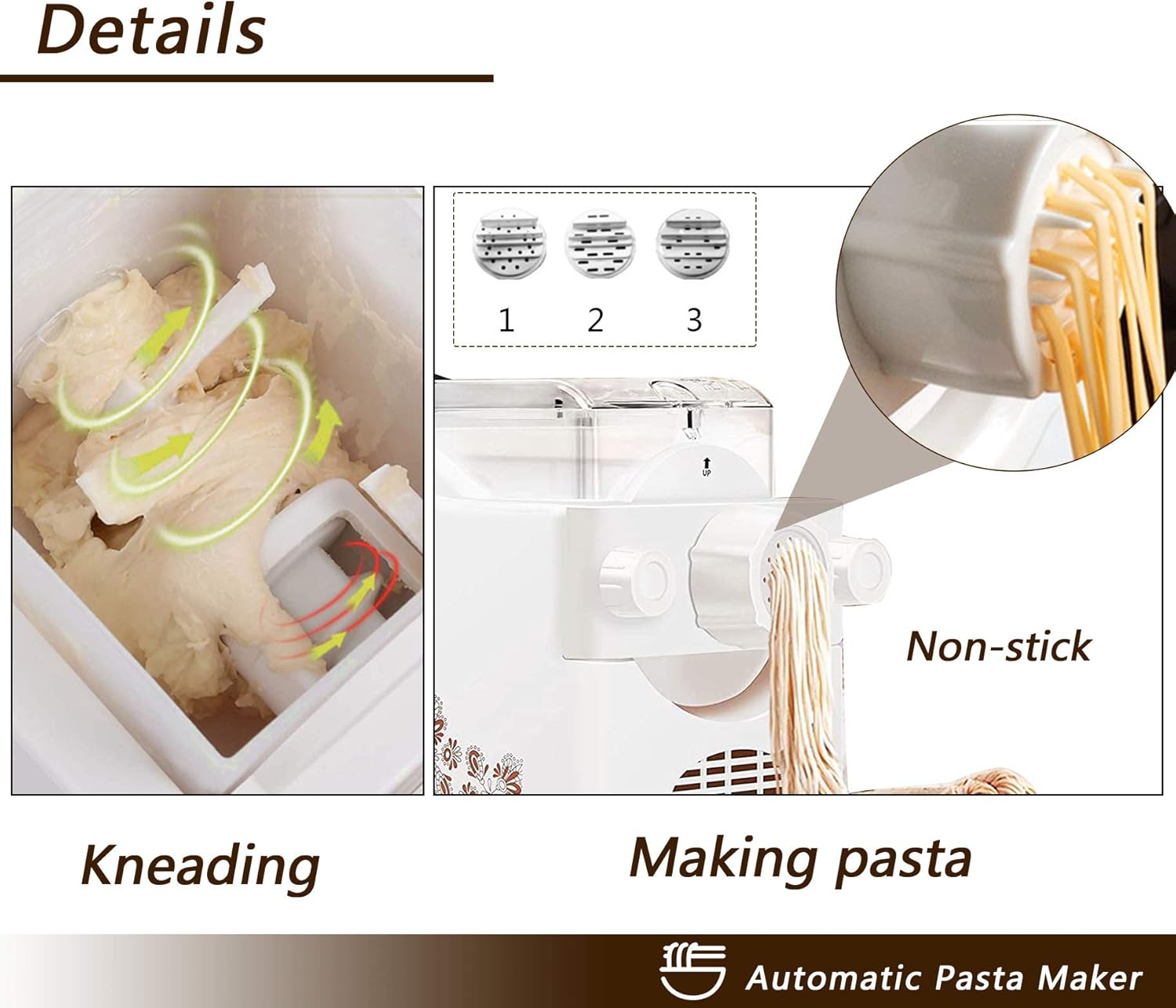 JIAWANSHUN Automatic Pasta Maker Electric Noodle Maker Machine 10molds for Pasta Macaroni Dumpling wrappers 10Mintues for Breakfast (110V)