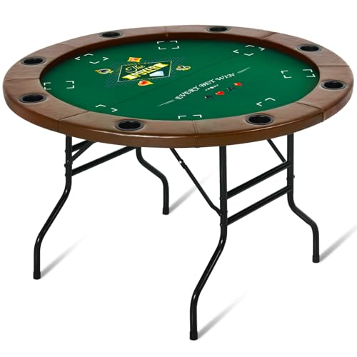 RayChee 8 Player Foldable Poker Table, Texas Holdem Table, Folding Leisure Game Table, Portable Casino Table for Game Room with Padded Rails and Cup Holders (Black, 71 inch)