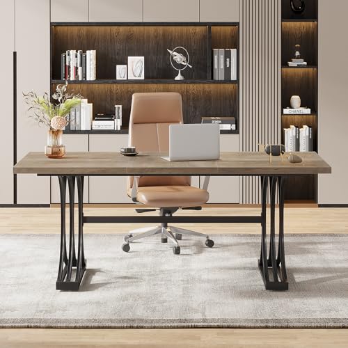 Tribesigns 63" Large Office Desk, Modern Rectangle Executive Desks with Stylish Gold Legs, Wood Faux Marble Desk, Business Furniture Work Desk for Home Office, White and Gold