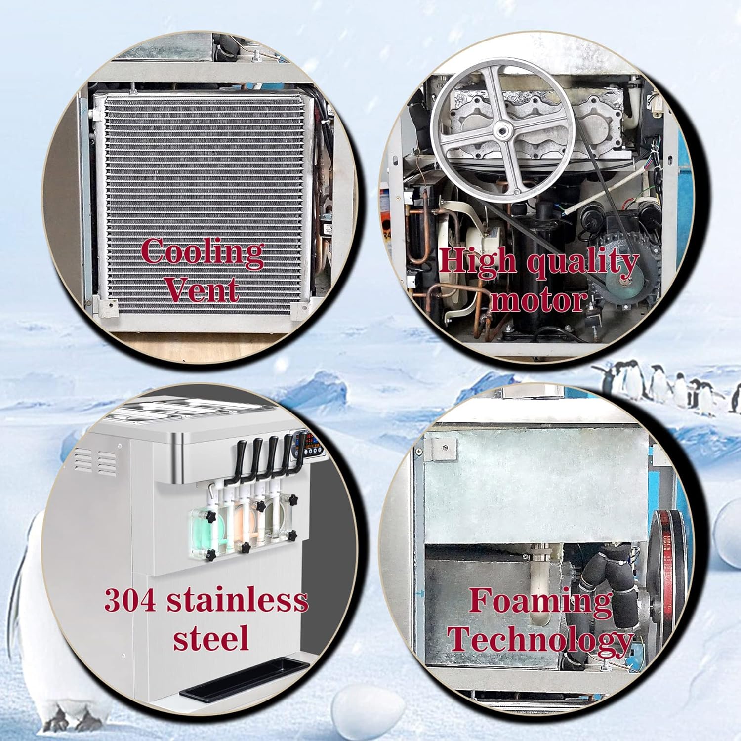 Commercial ETL 3+2 mixed Flavors Soft Serve Ice Cream Maker, High Production 5 Flavors Ice Cream Machine with Full Transparent Discharge Door & 5 Different Shapes of Mold & Upper Tank Refrigerated