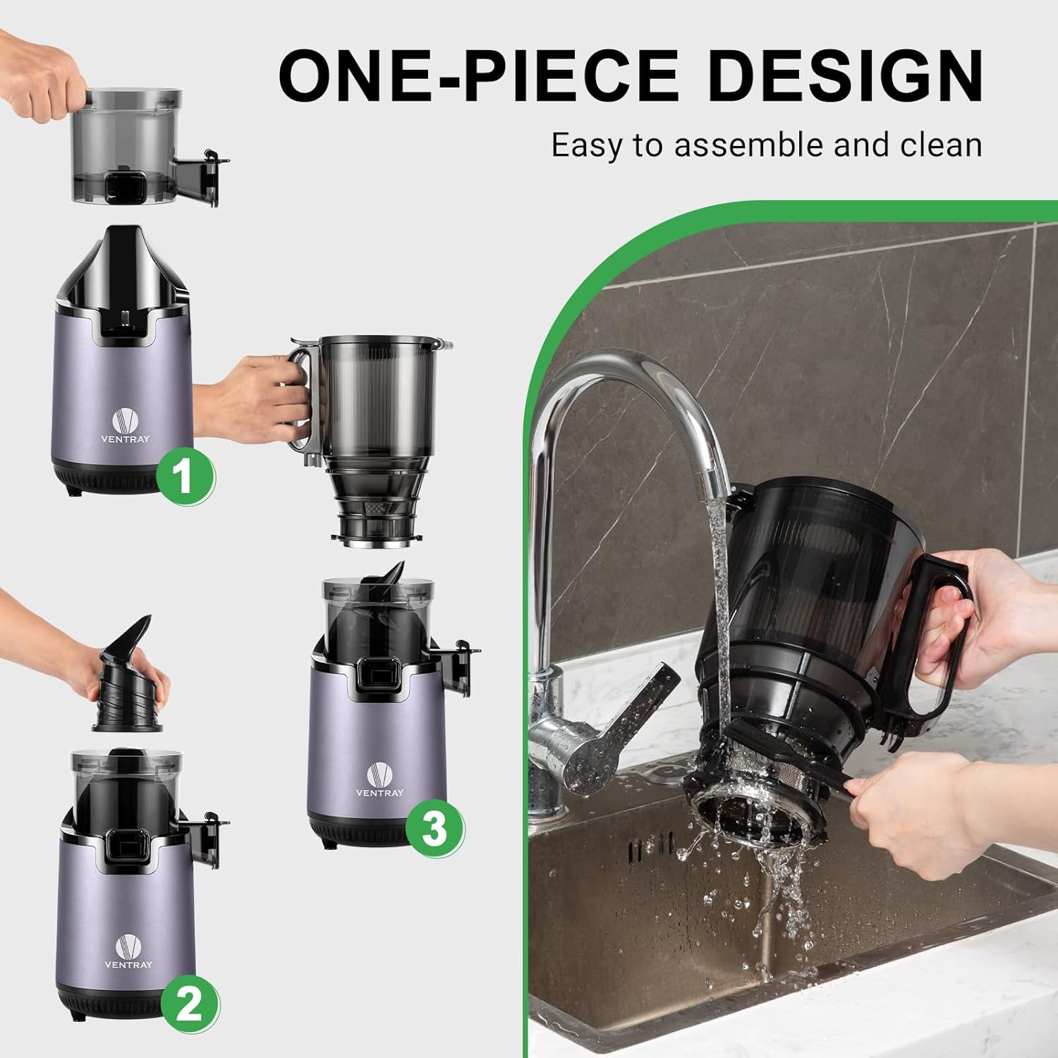 Ventray Slow Masticating Juicer Cold Press Juicer with 5.3" Extra Large 130mm Wide Feed Chute Electric Slow Juicer Machine Fit Whole Fruits Vegetables, High Juice Yield, Easy to Clean with Brush
