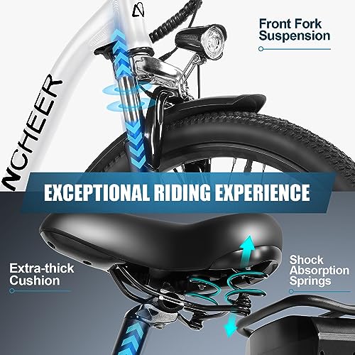 ANCHEER Electric Bike for Adults, 48V 500Wh EBike, UP to 60 Miles, Removable Battery, Fast-Charge, 26" Commuter Electric Bicycles, 7-Speed, LCD Digital Display, Suspension Fork, Cruise Control, UL2849