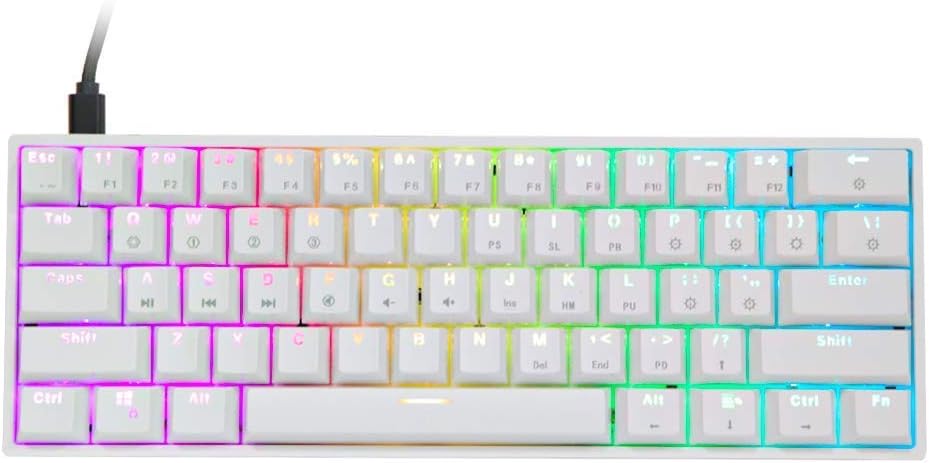 EPOMAKER SKYLOONG GK61 SK61 61 Keys Hot Swappable 60% Mechanical Keyboard with RGB Backlit, Doubleshot ABS Keycaps, Dustproof for Win/Mac/Gamers（Gateron Optical Blue, White