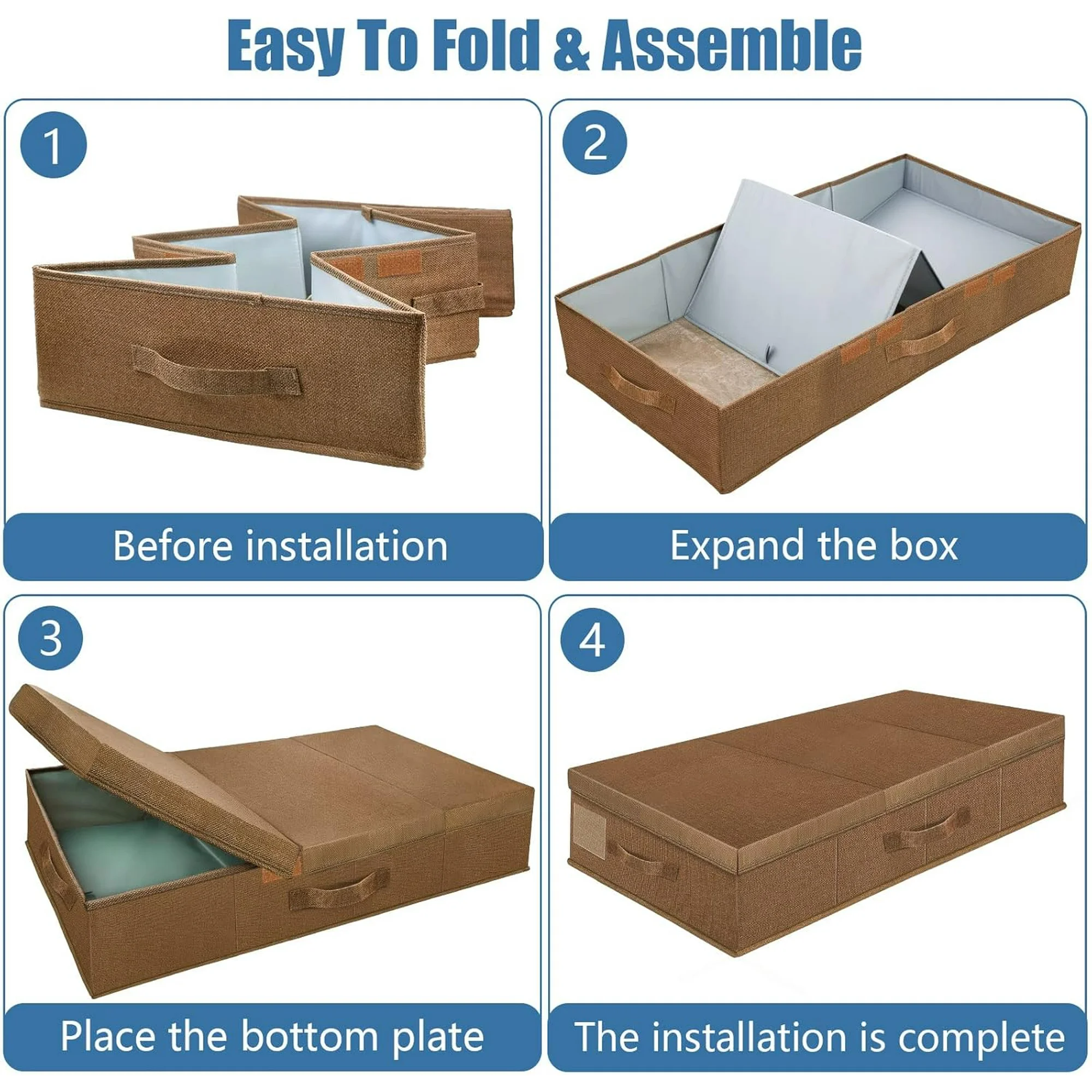 Underbed Storage Containers Bin with Lids (2pcs) Large Under Bed Storage Organizer Box with Handle, Foldable Under the Storage Bags for Organizing Clothes, Shoes, Blankets, Pillows-Dark brown