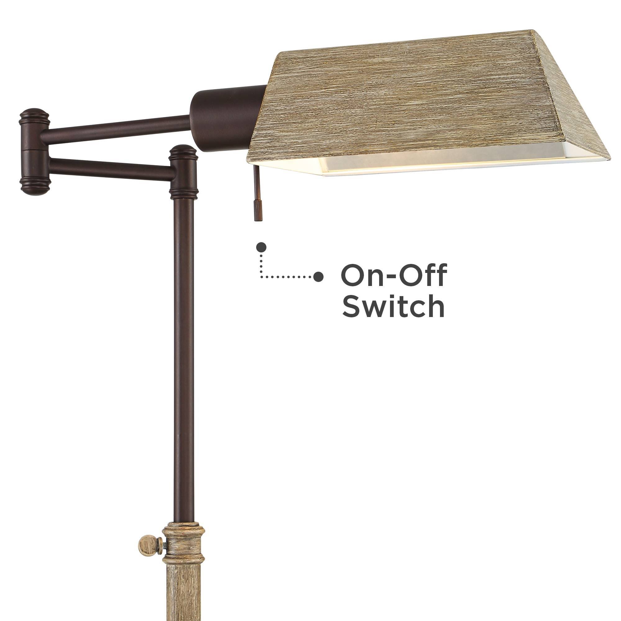 Regency Hill Rustic Farmhouse Swing Arm Pharmacy Floor Lamp Bronze Faux Wood Adjustable Height Living Room Reading Bedroom Offic