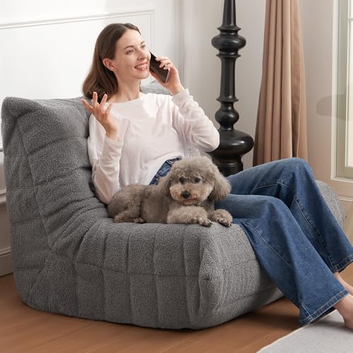Bean Bag Chair Big Sofa Beanbag Chair for Adults Fireside Chair Bean Bag Lounger with Memory Foam Filled for Home,Apartment or Gaming Venue(Black Plush)