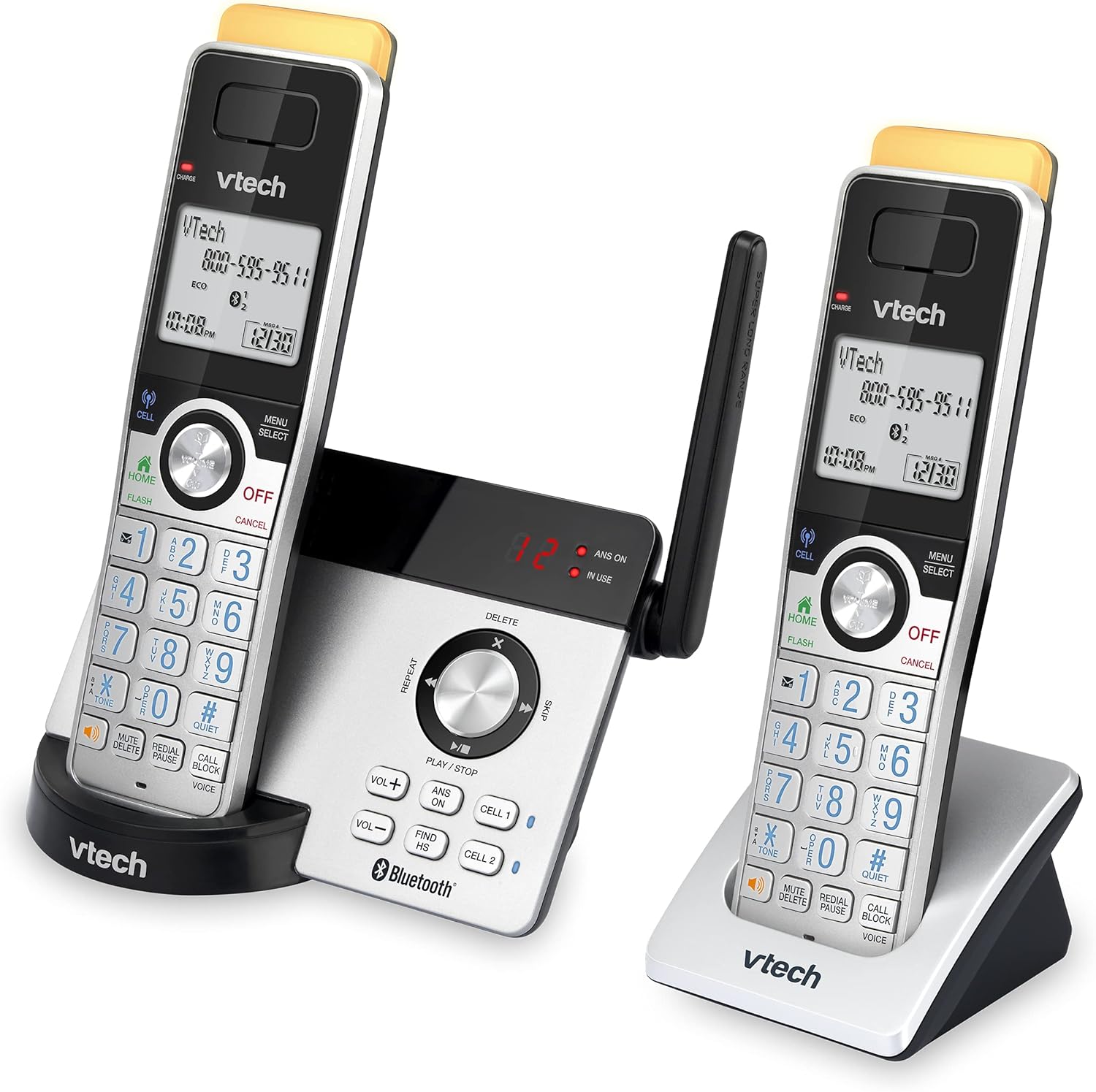 VTECH IS8121-4 Super Long Range up to 2300 Feet DECT 6.0 Bluetooth 4 Handset Cordless Phone for Home with Answering Machine, Call Blocking, Connect to Cell, Intercom and Expandable to 5 Handsets