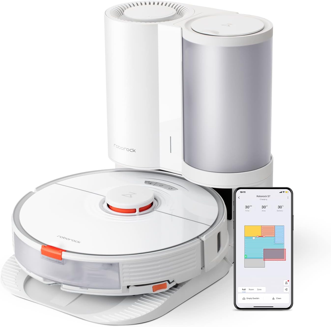 Roborock S7+ Robot Vacuum and Sonic Mop with Self-Empty Dock, Stores up to 60-Days of Dust, Auto Lifting Mop, Ultrasonic Carpet Detection, 2500Pa Suction, Black