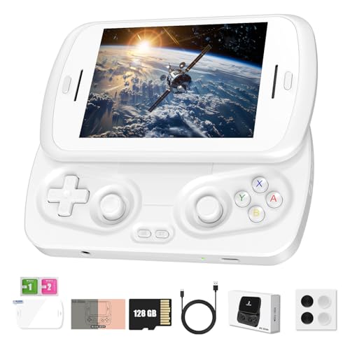 RG Slide Handheld Game Console RG Slide 4.7-inch LTPS In-Cell display 1280*960 Screen Retro Game Console 128G UFS2.2 Card Portable Arcade Video Gaming Console with Capacitive Joystick Black