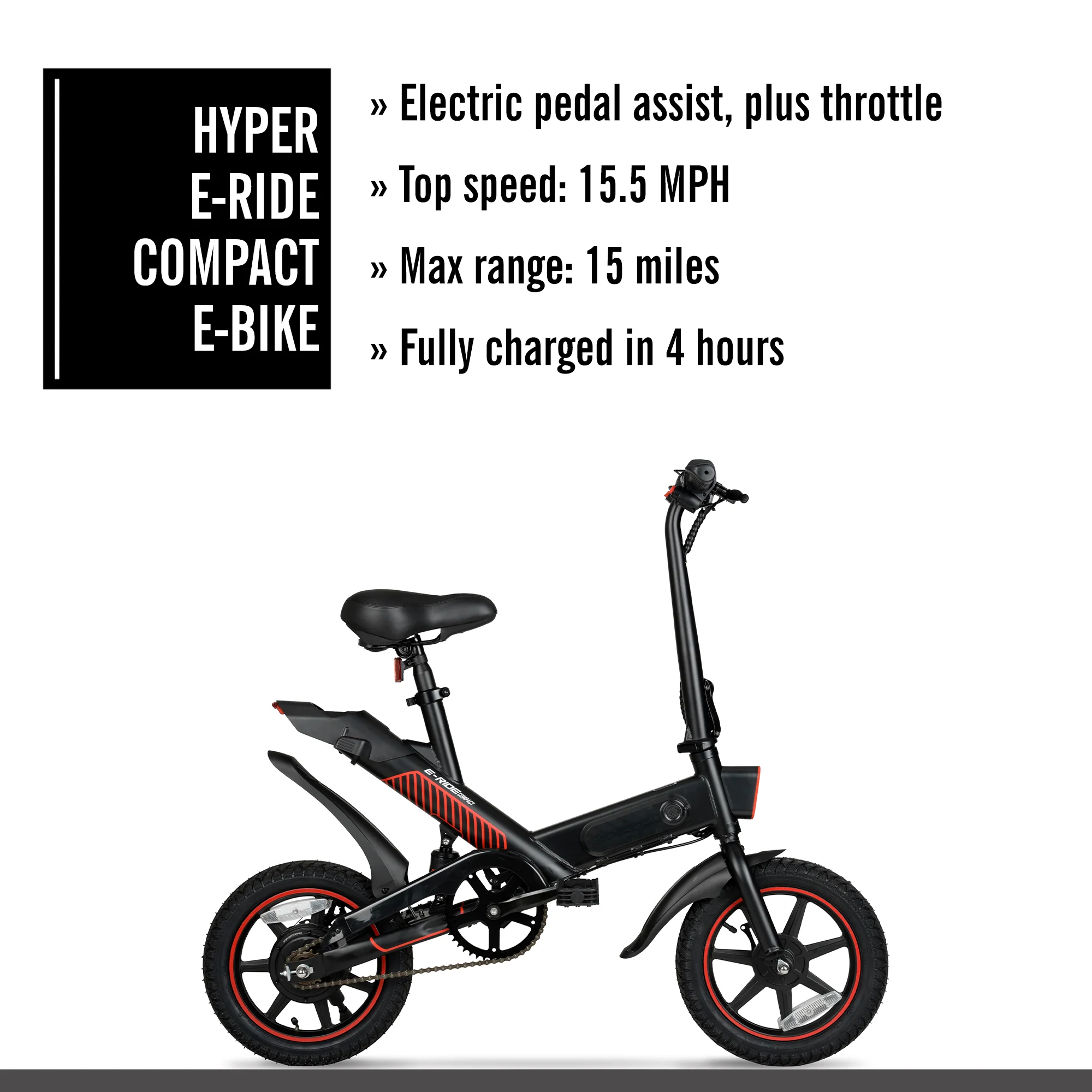 Hyper Bicycles 14" 36V Foldable Compact Electric Bike w/Throttle, 350W Motor, Recommended Ages 14 years and up
