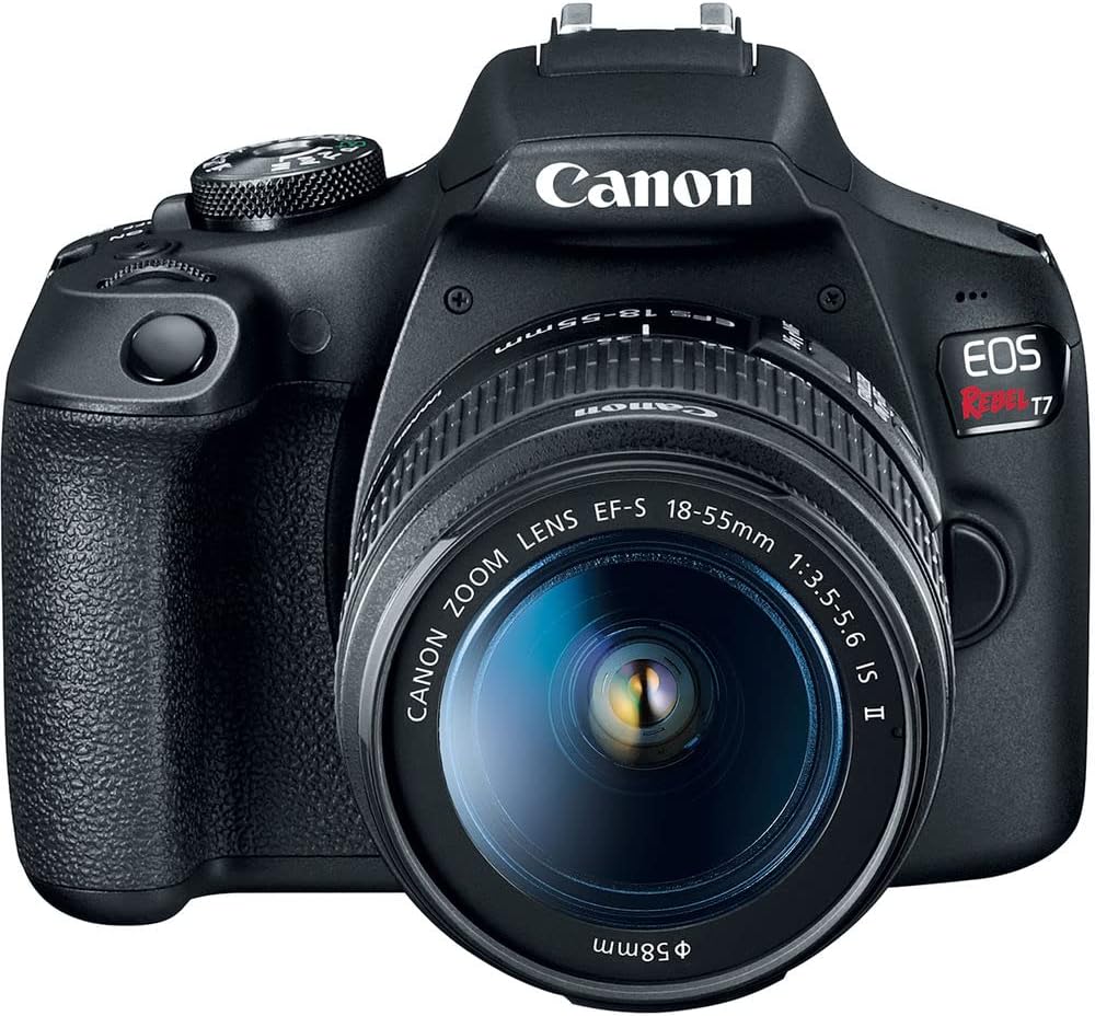 Canon EOS Rebel T7 DSLR Camera with 18-55mm Lens (2727C002) + EF-S 55-250mm Lens + 64GB Memory Card + Case + Corel Photo Software + 2 x LPE10 Battery + Card Reader + LED Light + More (Renewed)