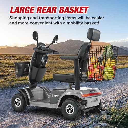 Folding Mobility Scooters, 4-Wheel Electric Mobility Scooter with Cup Holders & USB Charging Port, Heavy Duty All Terrain Electric Powered Mobile Wheelchair Device for Seniors Adults - Grey