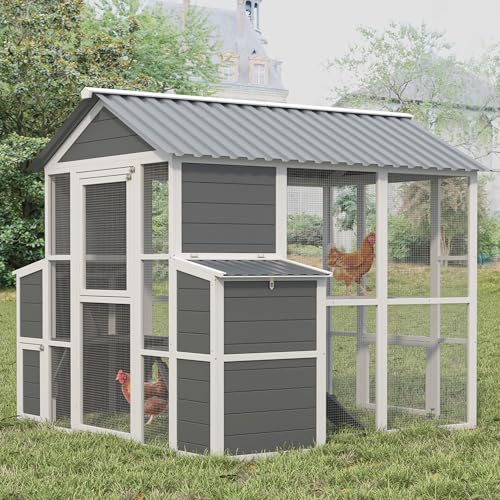 3-Tier Large Wooden Chicken Coop for 8-10 Chickens,Outdoor Walk-in Chicken Coop House with Run&Nesting Boxes,Hen House Poultry Pet Habitat Hutch Cage W/Pull Out Trays&Wire Fencing(95"×80"×83")