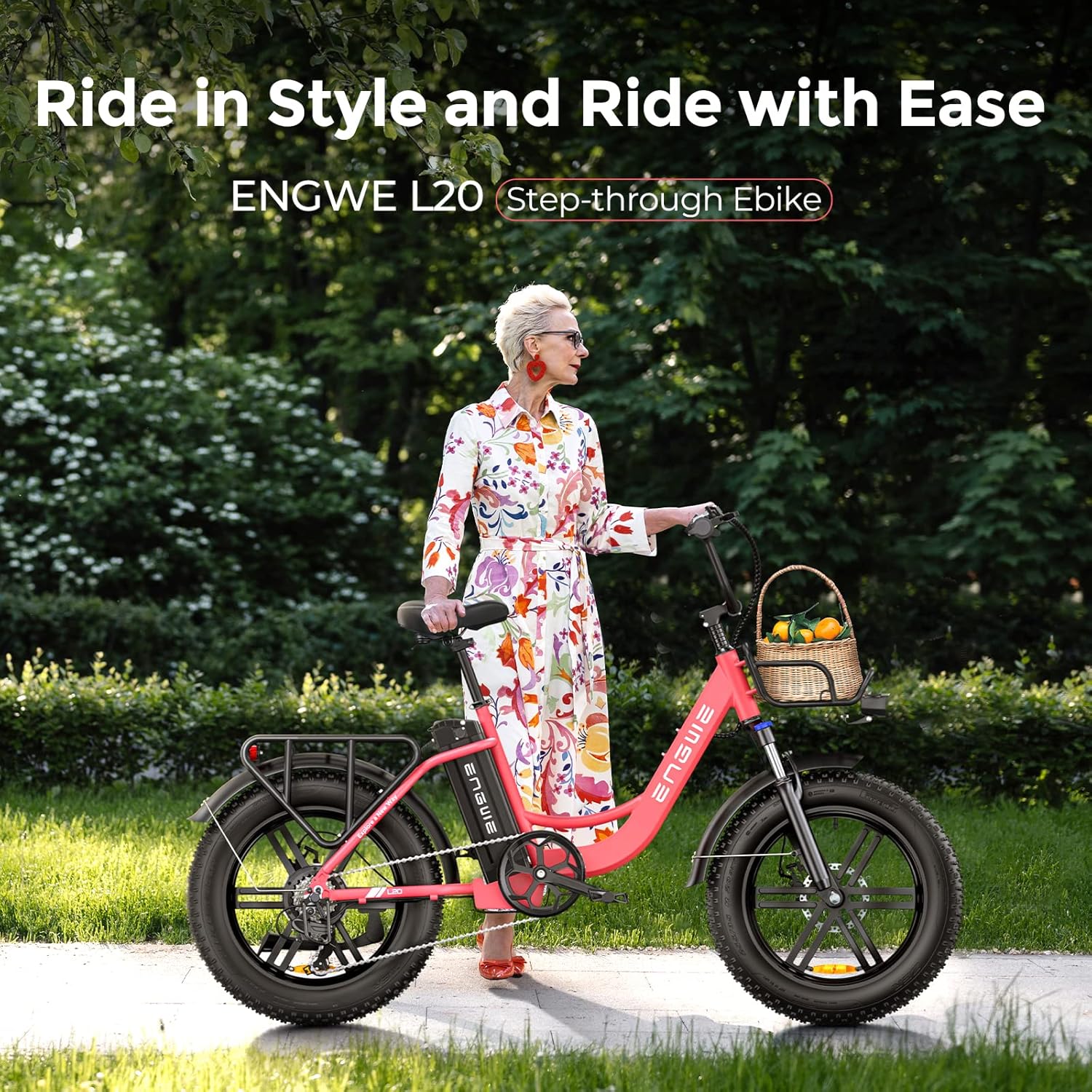 ENGWE L20 960W(Peak) Motor Electric Bike for Adults Women, 20 * 4.0" Fat Tire Step-Thru Ebike, 48V13Ah 87Miles Long Range 24MPH Urban Commuter Off-Road Adventures,7-Speed Gear Front Suspension(Black)
