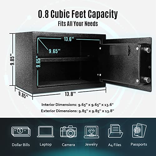 SEKAM Biometric Fingerprint Safe Box, Security Safe with Fingerprint Access, Personal Safe with Electronic Lock, Safe Box Waterproof Fireproof, Home Safe for Cash Jewelry Important Documents Guns