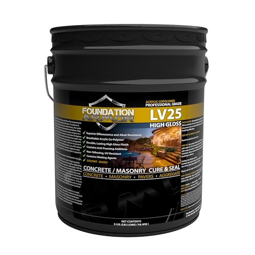 Armor LV25 Solvent Based Acrylic High Gloss Wet Look Cure and Seal for Concrete and Pavers - 5 Gallon (LV25-5 GAL - 700 VOC)