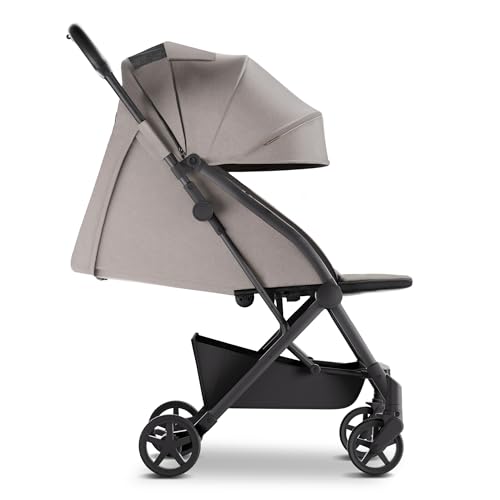 Mompush Lithe V2 Lightweight Stroller + Snack Tray, Ultra-Compact Fold & Airplane Ready Travel Stroller, Near Flat Recline Seat, Cup Holder, Raincover & Travelbag Included