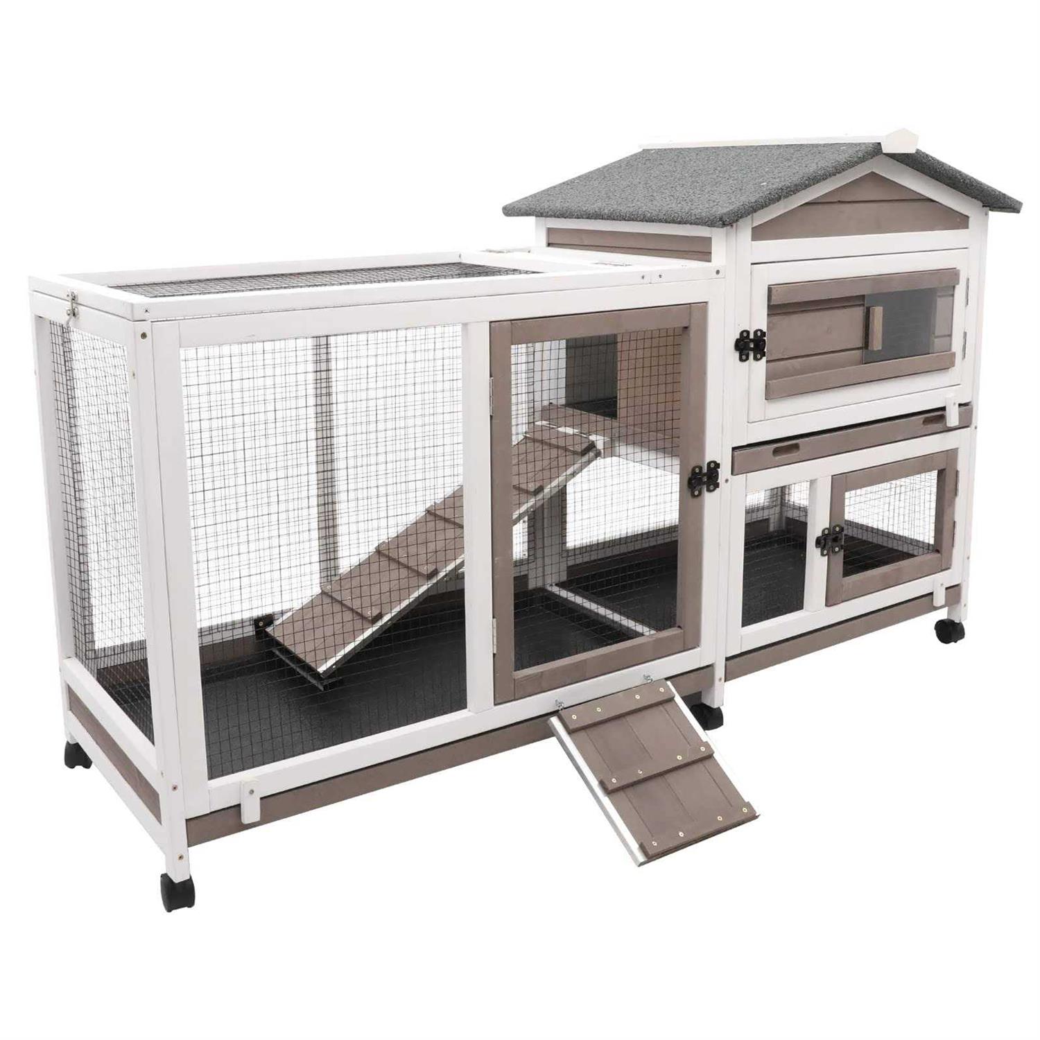Gowoodhut Rabbit Hutch Indoor Outdoor 2 Story Bunny Cage with 3 No Leak Trays,55.31 L Guinea Pig Cages Rabbit Cage with 6 Wheels for Guinea Pig - Pet Supplies online store