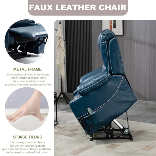 Power Lift Chair Lay Flat Recliner Infinite Position Electric Dual Motor Stand Up Lift Chair with Massage and Heat for Adults,Heavy Duty Recliners with 2 Remote Controls and Two Cup Holders
