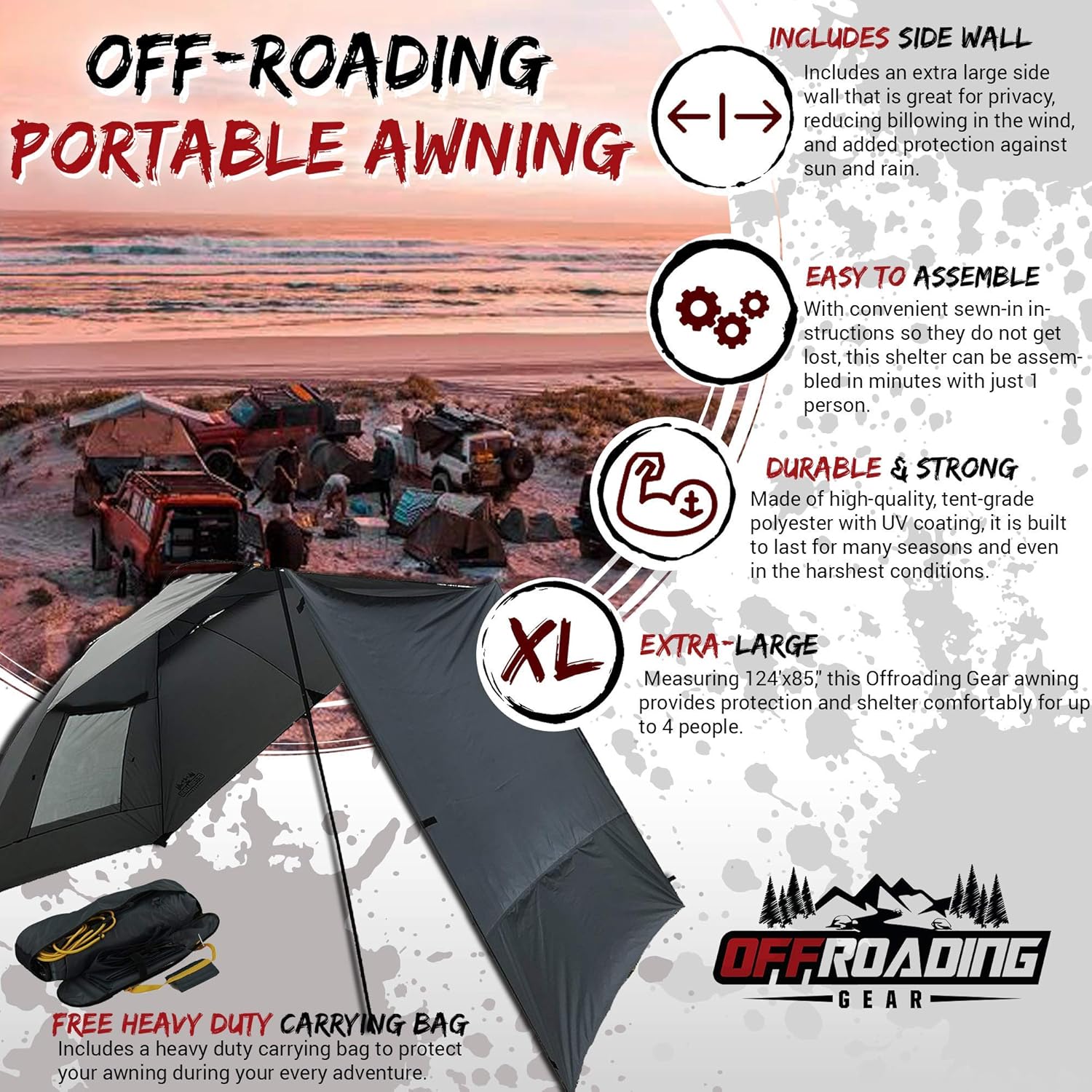 Portable Awning/Canopy/Sun Shade with Privacy Wall for Car/SUV/Camping/Beach/Etc.