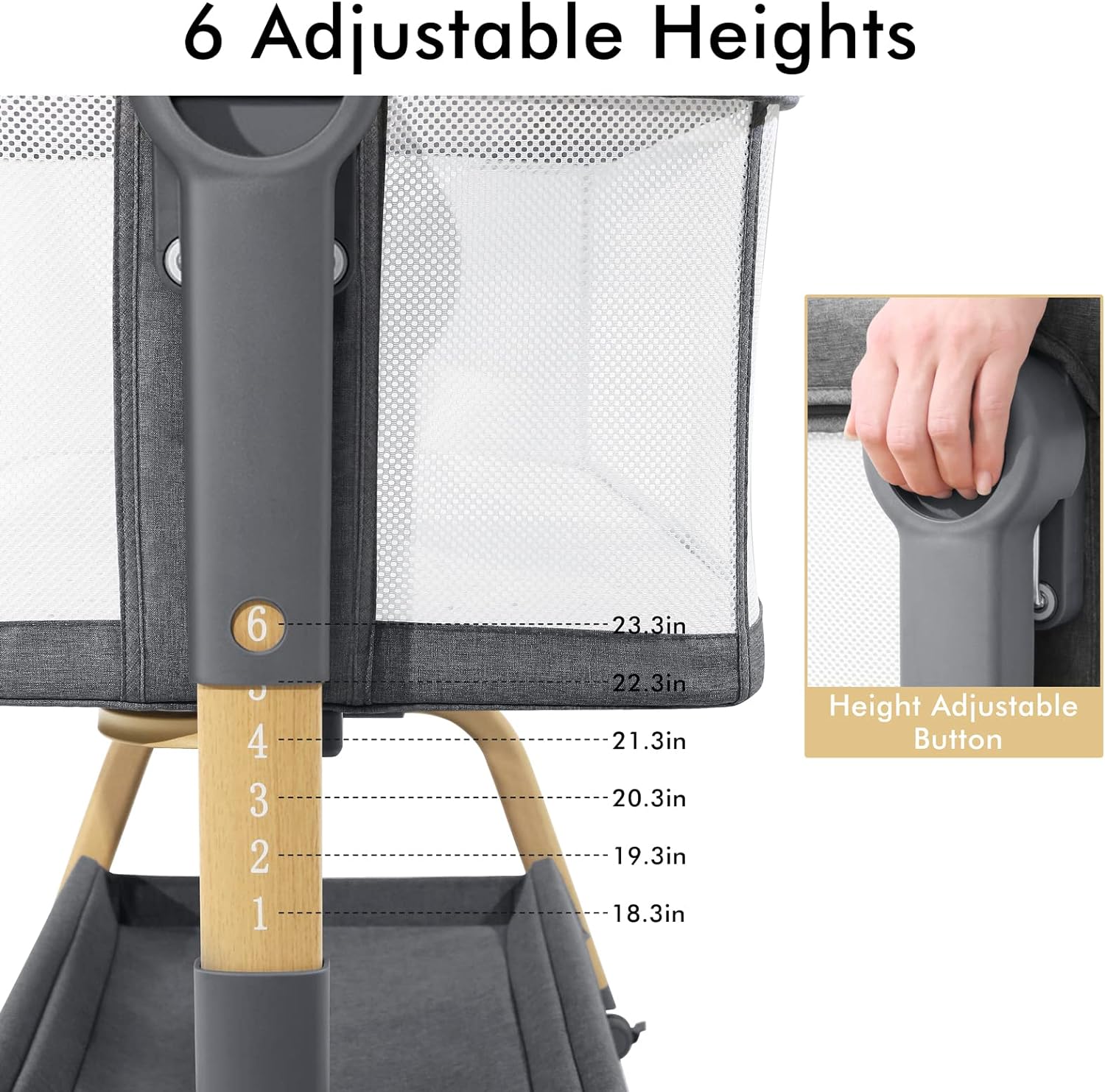 3 in 1 Baby Bassinet, Bedside Bassinet for Baby, Rocking bassinet with Storage Basket and Wheels, Adjustable Height Bassinet Bedside Sleeper, Easy Folding Portable Crib for Newborn