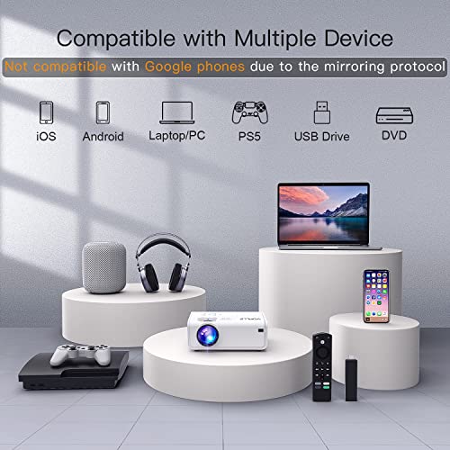 Mini Projector, VOPLLS 1080P Full HD Supported Video Projector, Portable Outdoor Home Theater Movie Projector, 50% Zoom, Compatible with HDMI, USB, AV, Smartphone/Tablet/Laptop/PC/TV Box