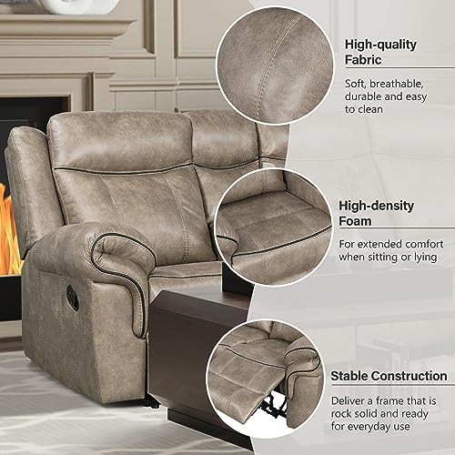 Manual Set, Premium L-Shaped Faux Leather Recliner Corner Sectional Couch with Console & Cup Holders for Living Room Sofas para Sala, A-Black aa