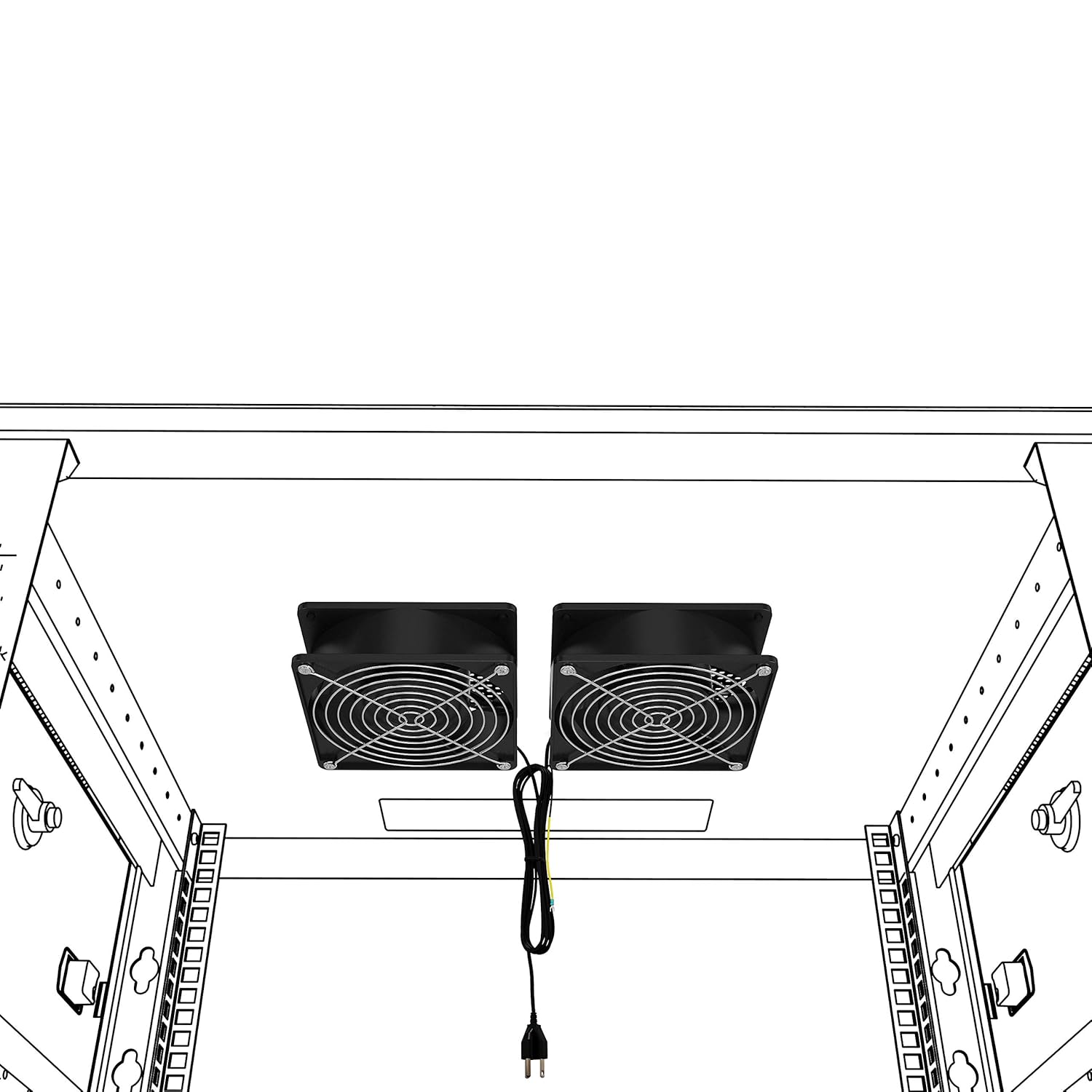 Network Cabinet Fan (Dual 2pc Kit) Server Rack Cooling (Rackmount Muffin Fans Pair 120mm 4in) 110V Cable (Extra Strong) Dual Ball for Side or Top Mount (Computer Equipment Ventilation) Tupavco TP1510