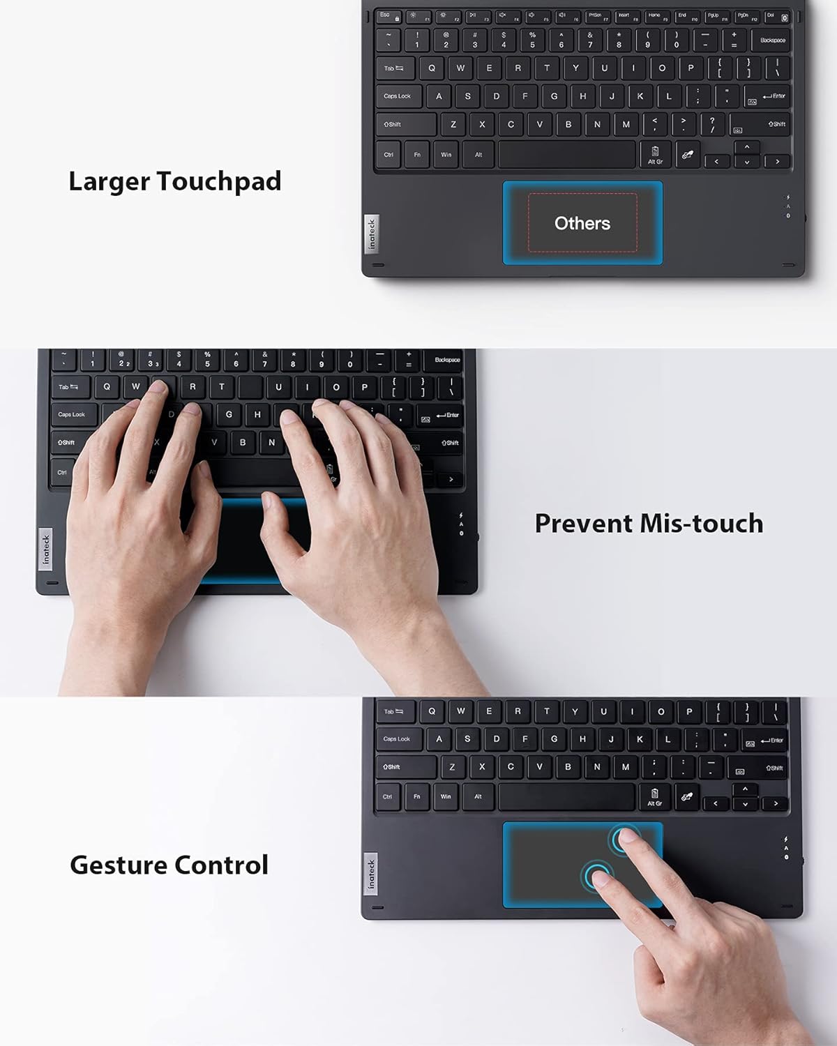 Inateck Surface Pro 7 Keyboard, Bluetooth 5.0, 7-Color Backlight, Compatible with Surface Pro 7/7+/6/5/4, KB02026 Gray Pack of 2