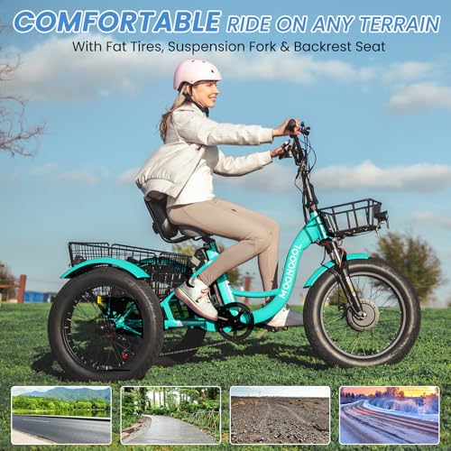 MOONCOOL Electric Tricycle Trike for Adults 350W 36V Removable Battery 24/26 Inches 7 Speeds 3 Wheels Electric Bikes Bicycle for Adults, Three Wheel Electric Cruiser Tricycle