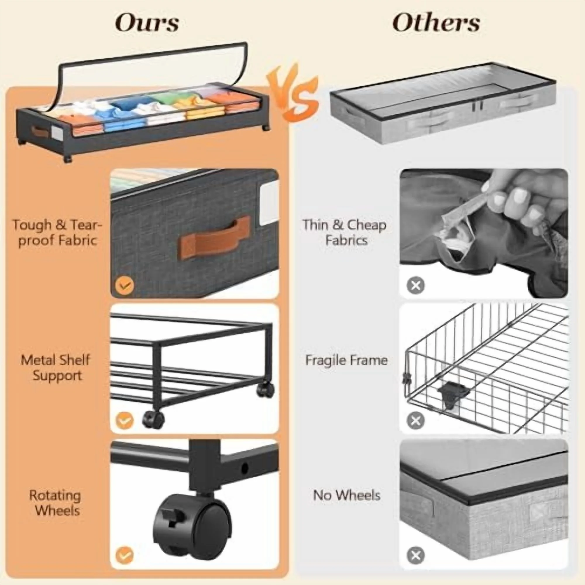 Under Bed Storage with Wheels 2 Pack, 85L Extra Large Under Bed Storage Containers with Metal Frame &amp; Clear Lid, Rolling Underbed Organizer Bins Drawers for Clothes, Shoes, Blankets, Hemp Grey