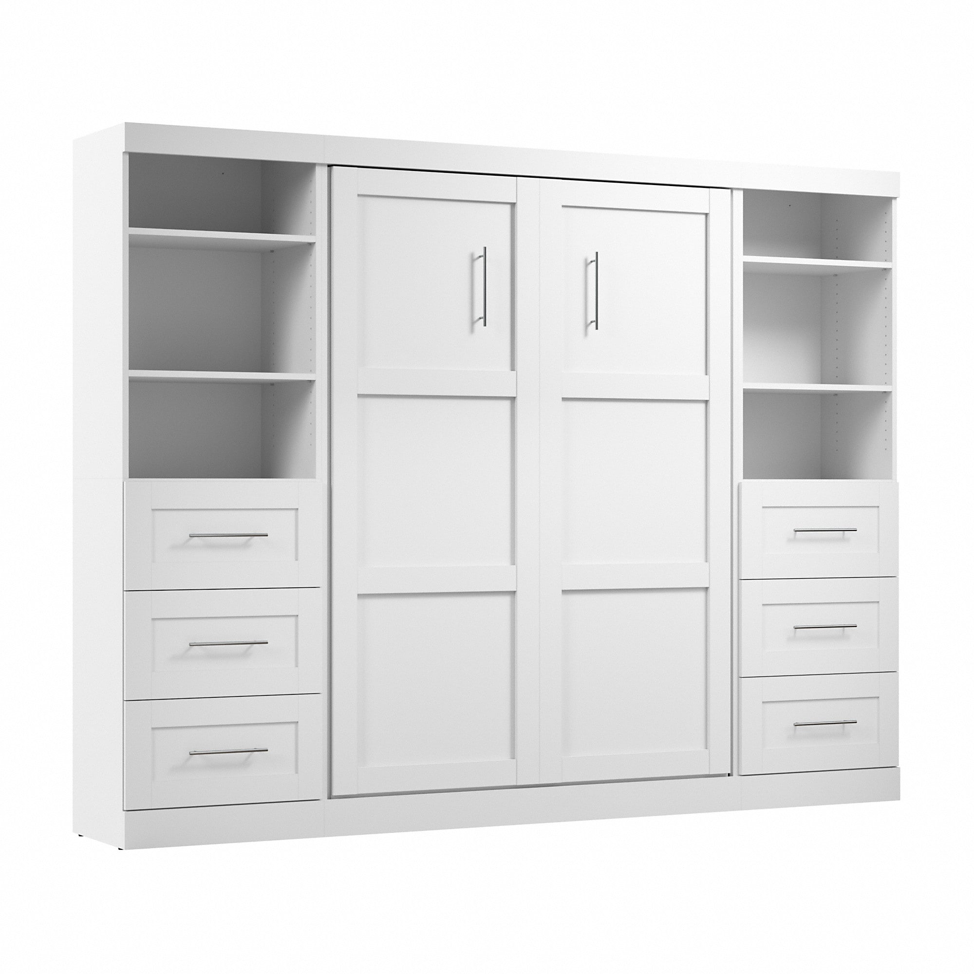 Bestar Pur Full Murphy Bed and 2 Shelving Units w/Drawers (109W) in Rustic Brown