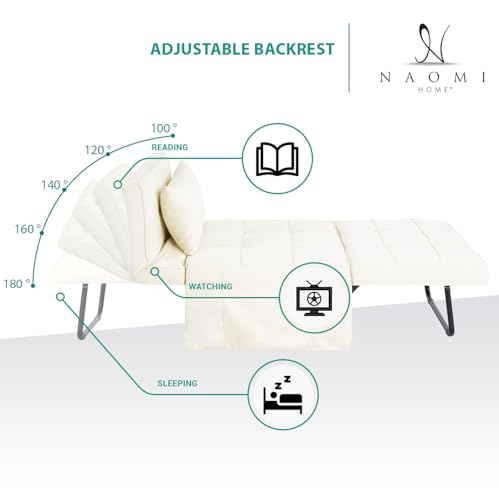 Sleeper Chair Bed, 4 In 1 Multi-Function Convertible Ottoman Bed, Breathable Linen Bed Chair, Convertible Sofa Bed with Adjustable Backrest, Modern Convertible Chair Bed Sleeper for Living Room, White