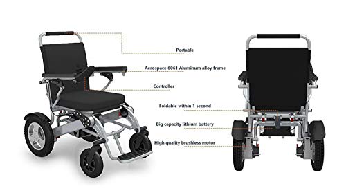 Smart Electric Wheelchair Premium Grade Heavy Duty Lightweight Foldable Power Wheelchair for Adults (Black)