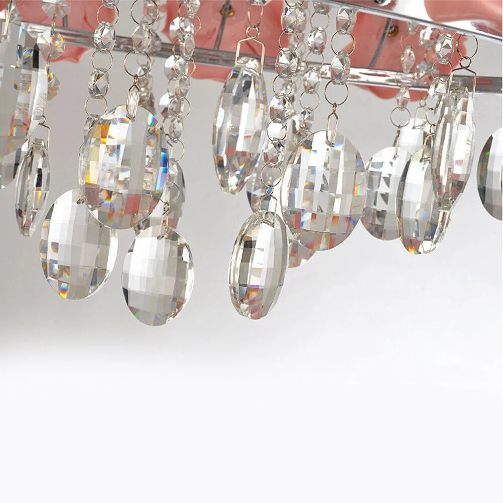 Ceiling Light Romantic Pink Rose Flower Chandelier Crystal Pendant Lamp E12/E14 for Bedroom, Dining Room or Living Room Adjustable Ceiling Lamp/Pendant Lamp