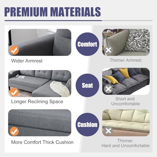 2-in-1 Design Pull Out Sleeper Sofa, Modern Upholstered L-Shaped Sofa with 2 Cup Holders & Side Storage Pocket, 3-Seat Storage Chaise Sectional Sofas for Living Room Office Apartment, Brown