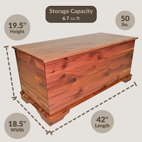 42" Heirloom Aromatic Red Cedar Hope Chest, Storage Trunk for Blankets - Amish Made in America (Large, Natural)