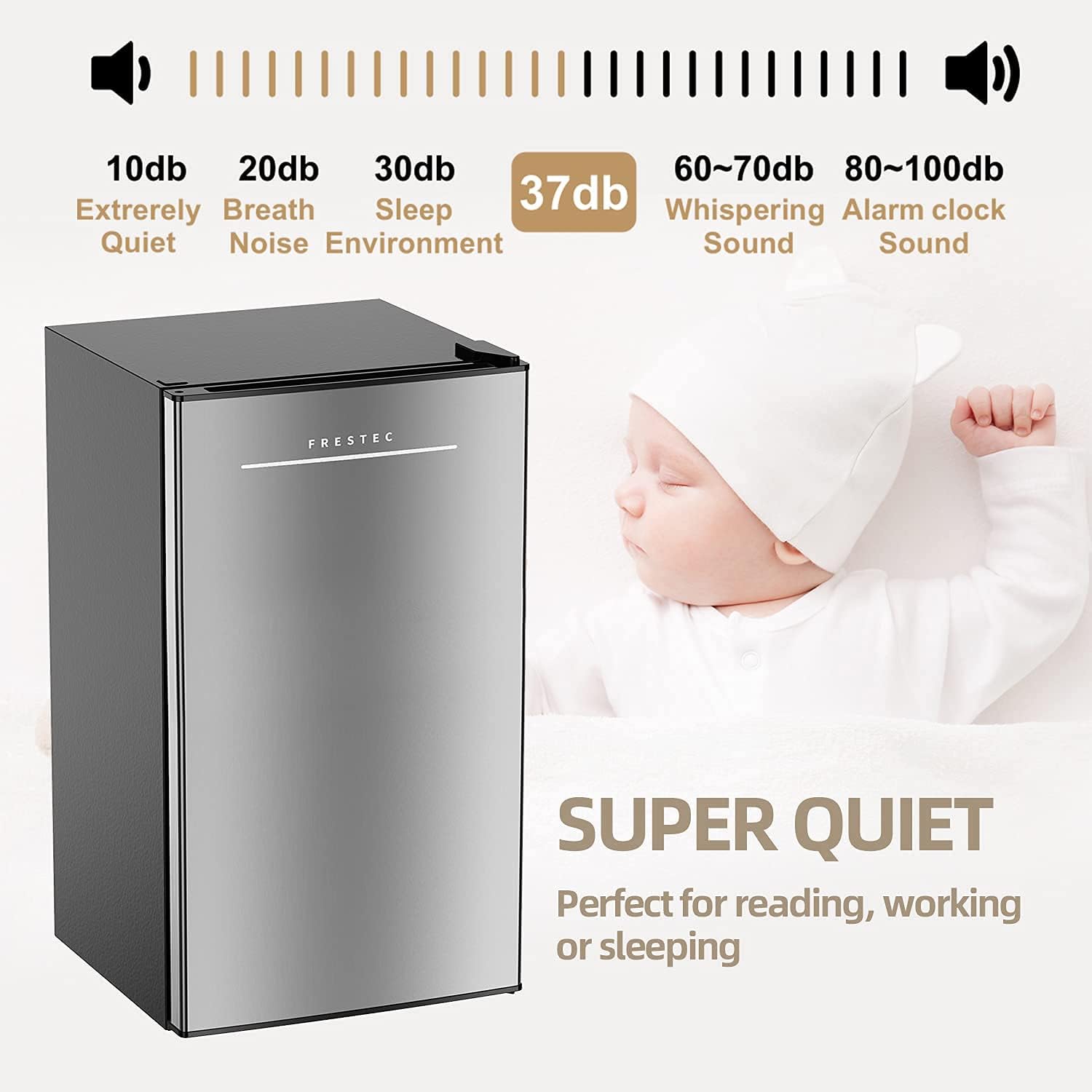 3.2 Cu.Ft Mini Fridge with Freezer, Single Door Small Refrigerator, 6 Settings Mechanical Thermostat, One-Touch Defrosting System, Energy Saving, Dorm Refrigerator Ideal for Office, Bedroom, Stainless Look