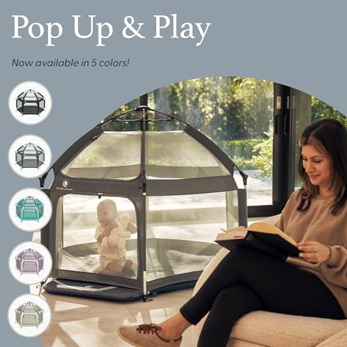 POP 'N GO Baby Playpen - Indoor & Outdoor Playpen for Babies and Toddlers - Baby Beach Tent, Foldable, Portable W/Canopy, Travel Bag, & Mosquito Net - Pop Up Pack and Play Tent (Anchor Grey)