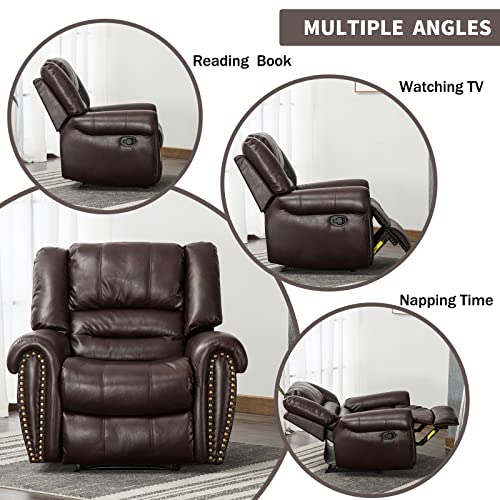 CANMOV Leather Recliner Chair Set of 2, Classic and Traditional Manual Recliner Chair with Comfortable Arms and Back,Manual Single Recliner Sofa for Living Room, Nut Brown