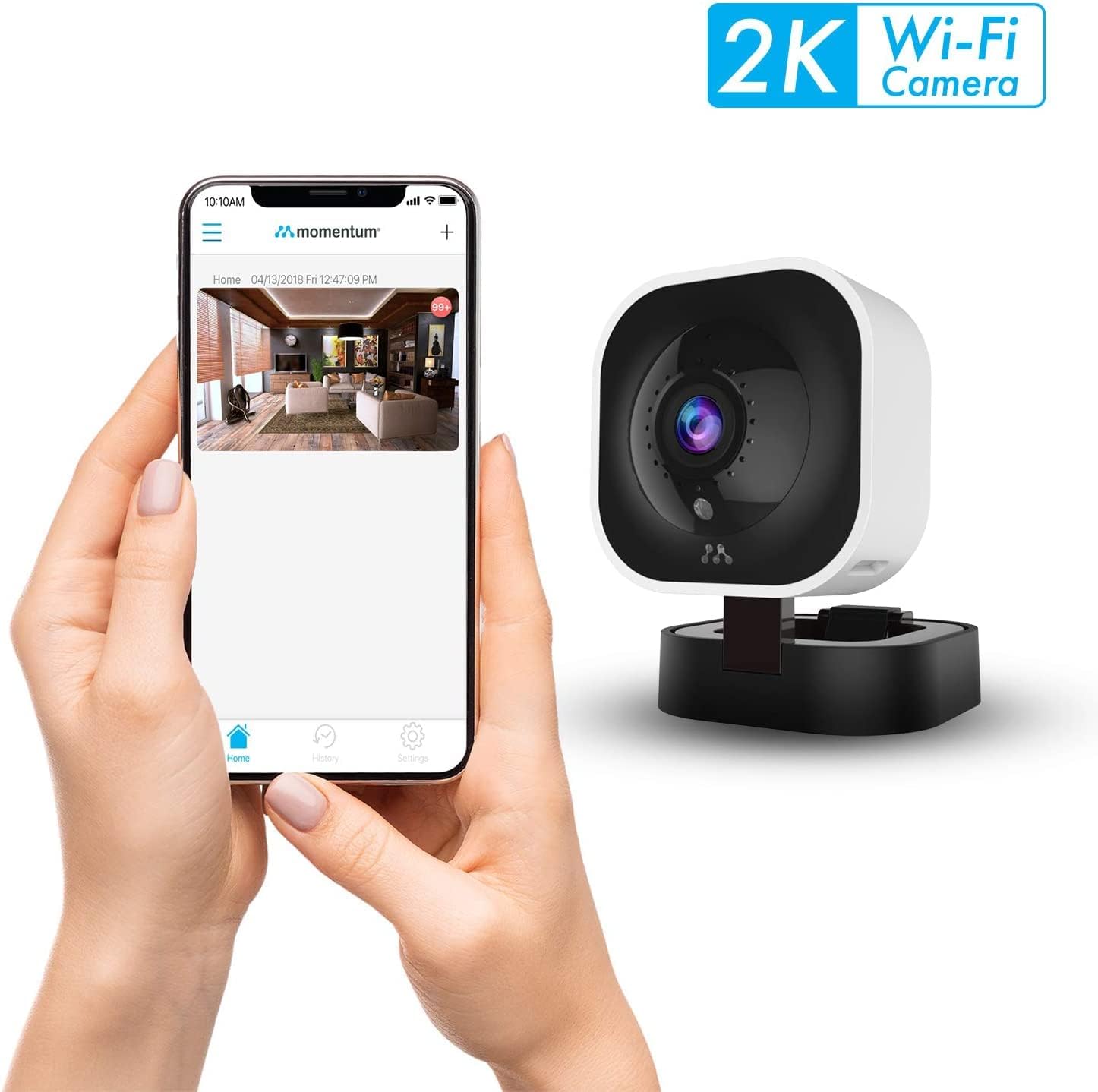 Momentum 2K Indoor Security Camera, Cameras for Home Security, Home Security Camera WiFi, Motion Detection, IR Night Vision, Phone App, 2-Way Audio, HD Video, Siren, 24Hr Cloud Storage, Micro SD Card
